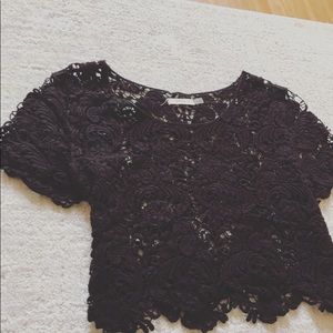 Urban Outfitters Short Sleeve Crochet Top-Black